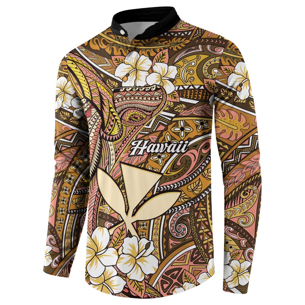 Personalised Hawaii Tribal Humpback Whale Button Sweatshirt Melemele Hibiscus Seamless Pattern LT9 - Polynesian Pride