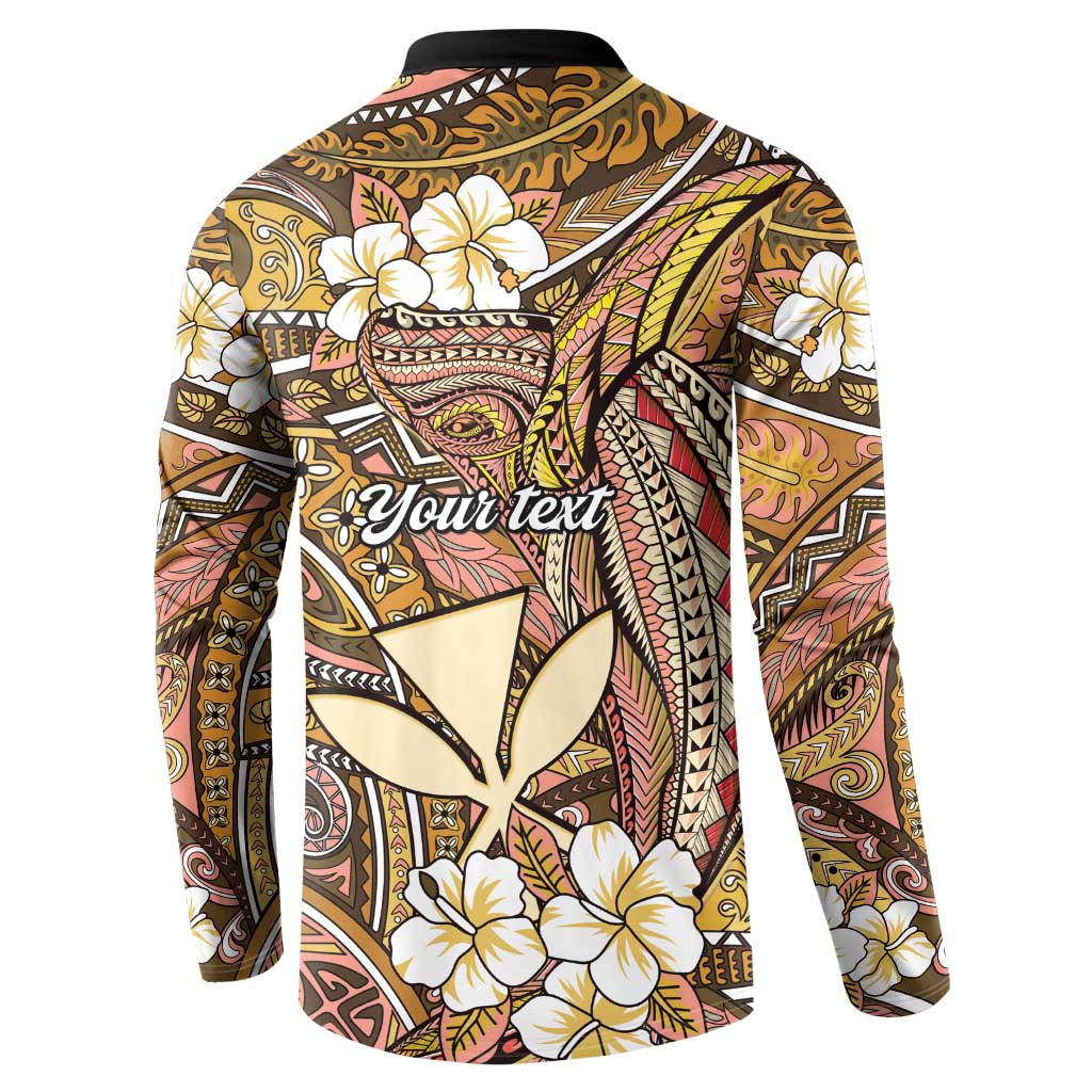 Personalised Hawaii Tribal Humpback Whale Button Sweatshirt Melemele Hibiscus Seamless Pattern LT9 - Polynesian Pride