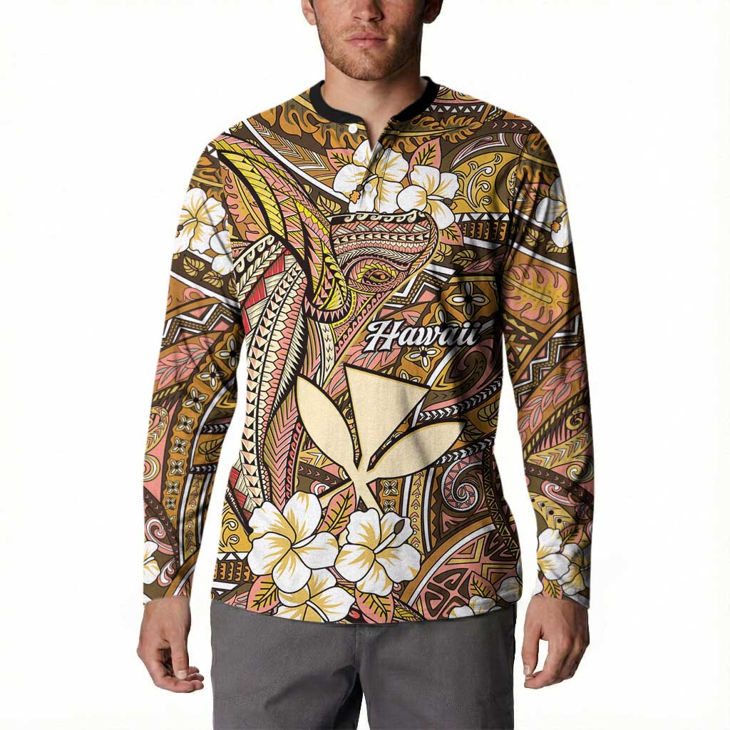 Personalised Hawaii Tribal Humpback Whale Button Sweatshirt Melemele Hibiscus Seamless Pattern LT9 - Polynesian Pride