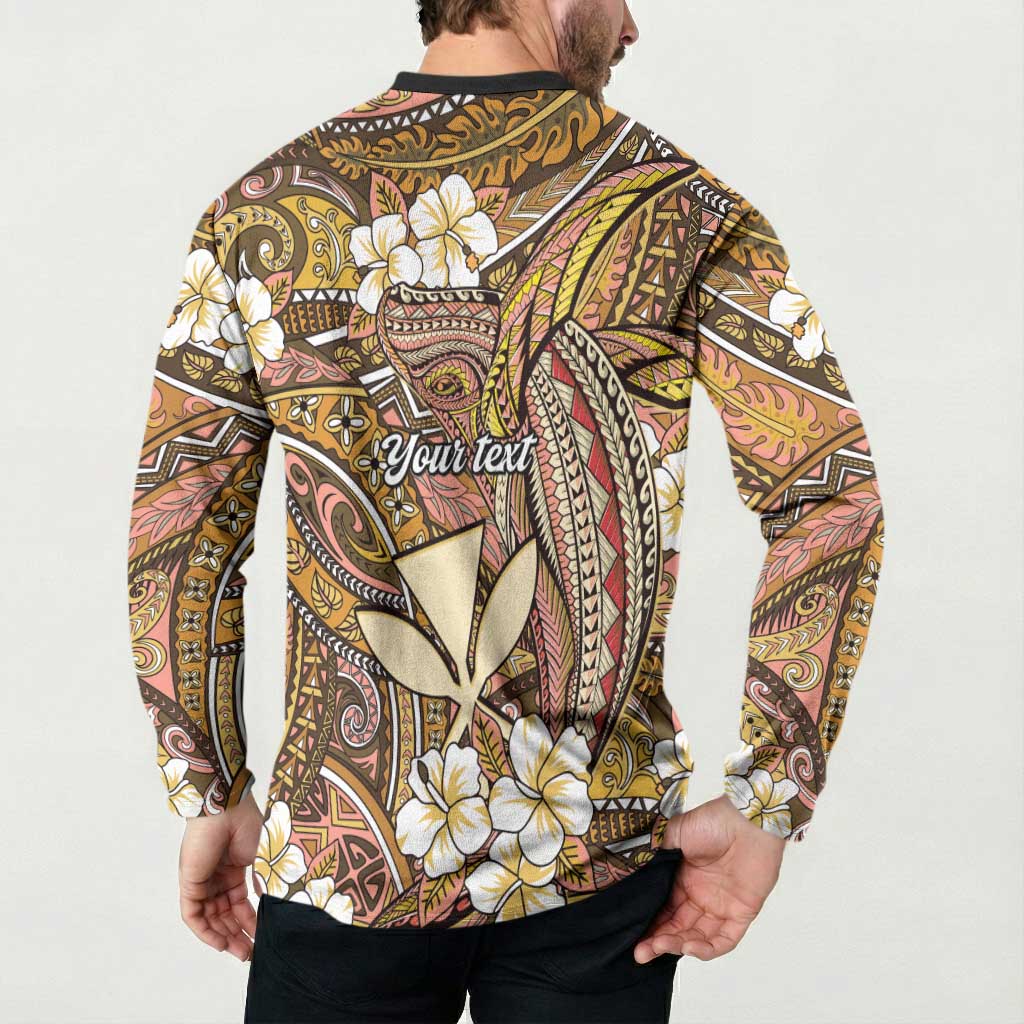Personalised Hawaii Tribal Humpback Whale Button Sweatshirt Melemele Hibiscus Seamless Pattern LT9 - Polynesian Pride