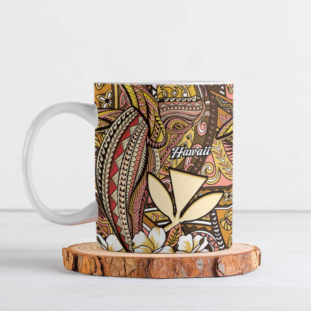 Personalised Hawaii Tribal Humpback Whale Ceramic Mug Melemele Hibiscus Seamless Pattern LT9 Gold - Polynesian Pride