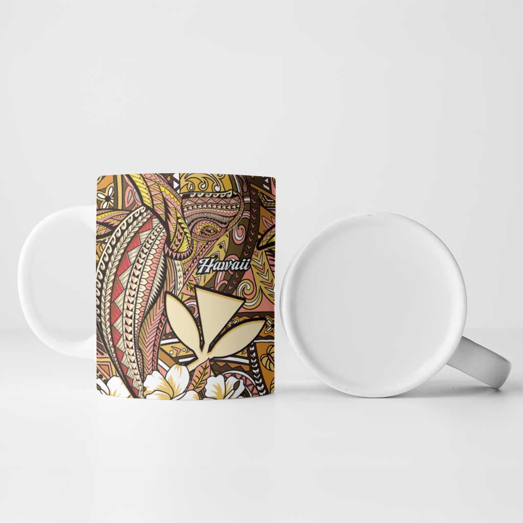 Personalised Hawaii Tribal Humpback Whale Ceramic Mug Melemele Hibiscus Seamless Pattern LT9 - Polynesian Pride