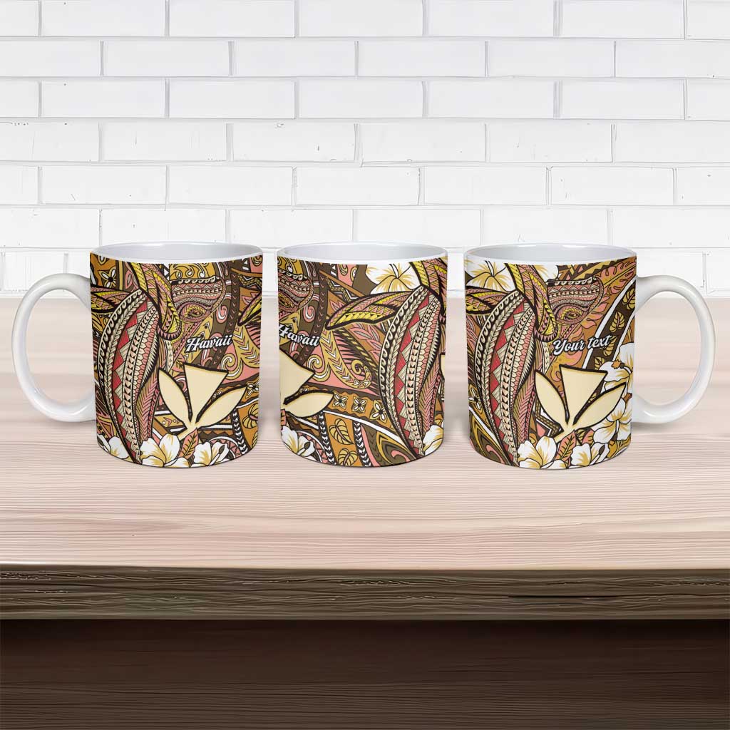 Personalised Hawaii Tribal Humpback Whale Ceramic Mug Melemele Hibiscus Seamless Pattern LT9 - Polynesian Pride