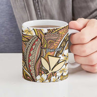 Personalised Hawaii Tribal Humpback Whale Ceramic Mug Melemele Hibiscus Seamless Pattern LT9 - Polynesian Pride