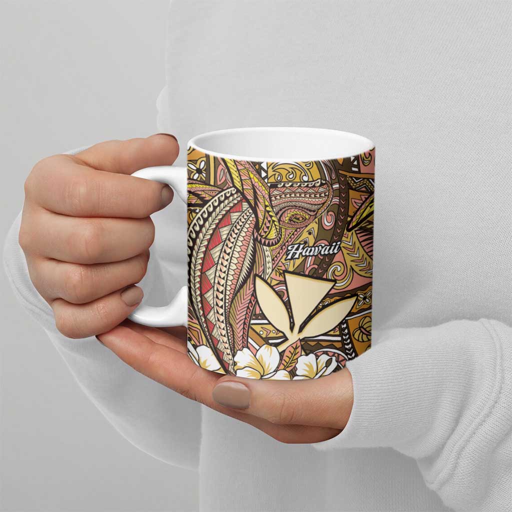 Personalised Hawaii Tribal Humpback Whale Ceramic Mug Melemele Hibiscus Seamless Pattern LT9 - Polynesian Pride