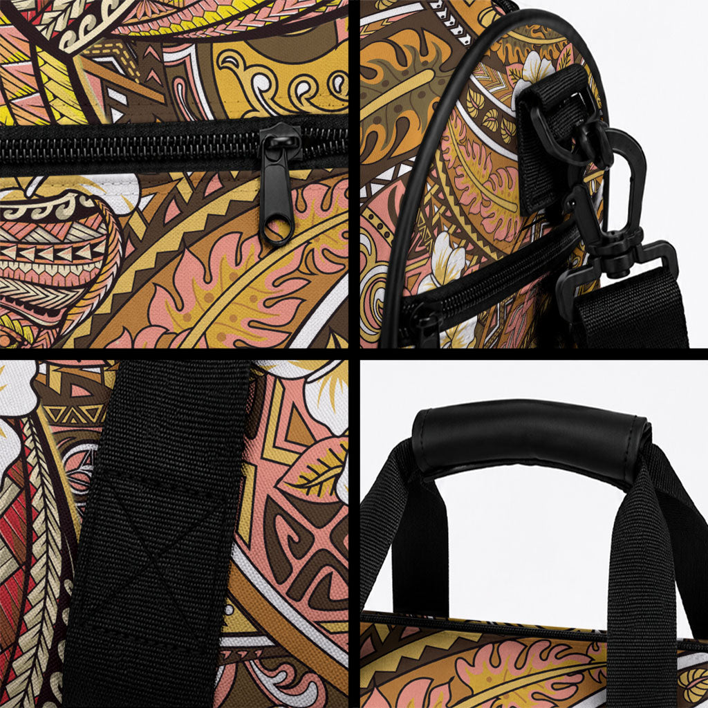 Personalised Hawaii Tribal Humpback Whale Duffle Bag Melemele Hibiscus Seamless Pattern LT9 - Polynesian Pride