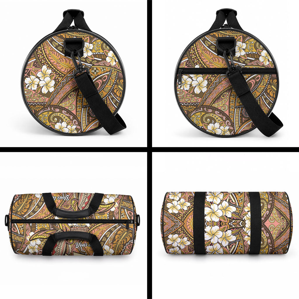 Personalised Hawaii Tribal Humpback Whale Duffle Bag Melemele Hibiscus Seamless Pattern LT9 - Polynesian Pride