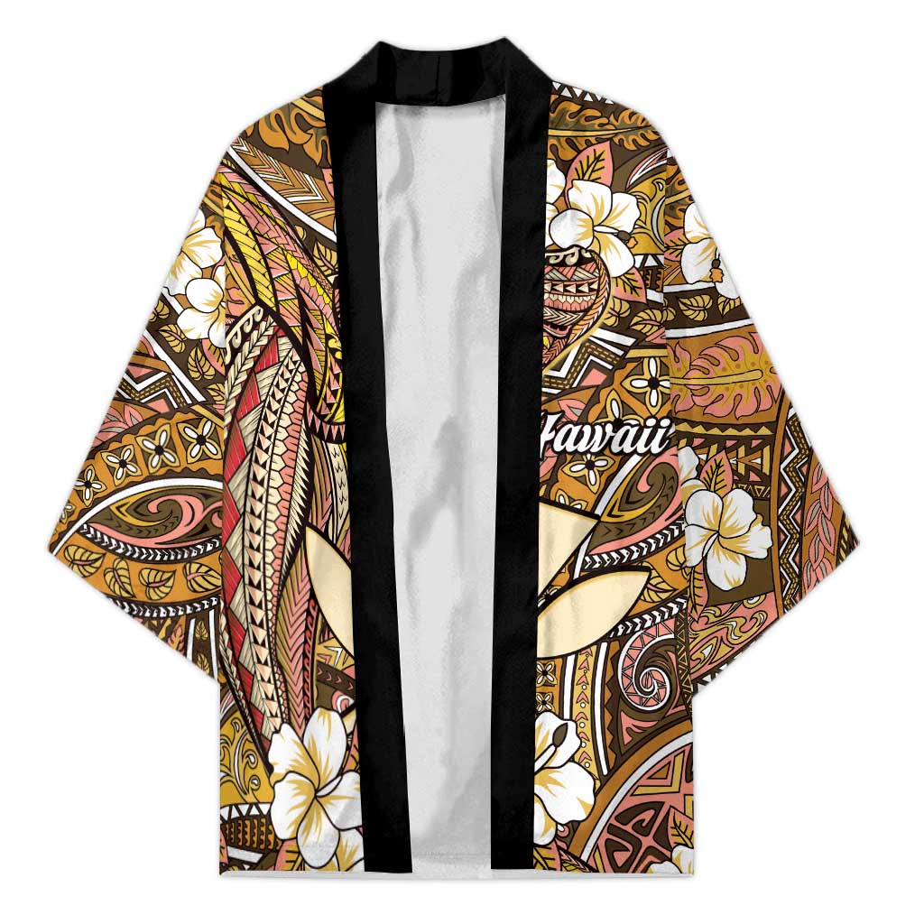 Personalised Hawaii Tribal Humpback Whale Kimono Melemele Hibiscus Seamless Pattern LT9 Unisex Gold - Polynesian Pride