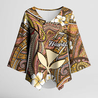 Personalised Hawaii Tribal Humpback Whale Kimono Sleeve Blouse Melemele Hibiscus Seamless Pattern LT9 Female Gold - Polynesian Pride