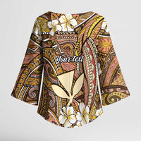 Personalised Hawaii Tribal Humpback Whale Kimono Sleeve Blouse Melemele Hibiscus Seamless Pattern LT9 - Polynesian Pride