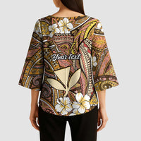 Personalised Hawaii Tribal Humpback Whale Kimono Sleeve Blouse Melemele Hibiscus Seamless Pattern LT9 - Polynesian Pride