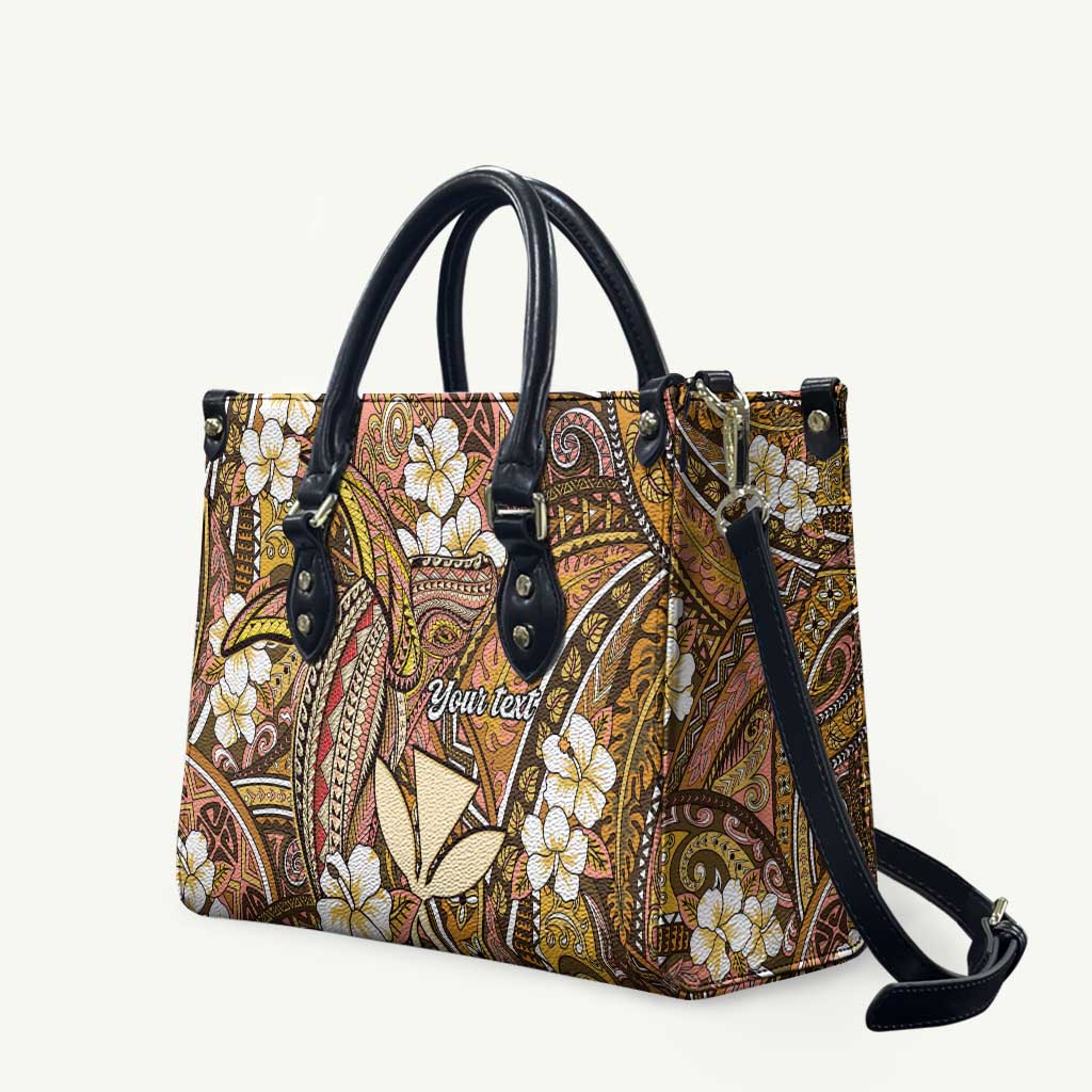 Personalised Hawaii Tribal Humpback Whale Leather Bag Melemele Hibiscus Seamless Pattern LT9 Gold - Polynesian Pride