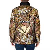 Personalised Hawaii Tribal Humpback Whale Padded Jacket Melemele Hibiscus Seamless Pattern LT9 - Polynesian Pride