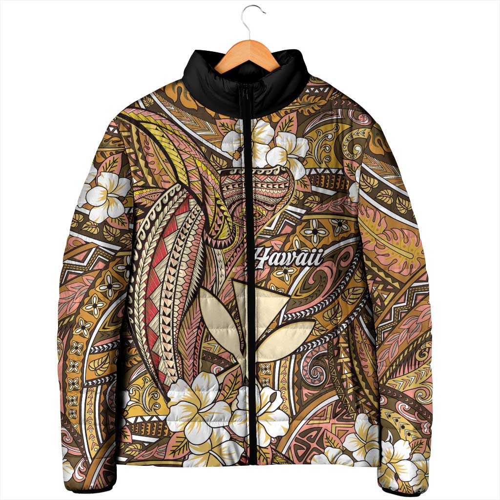 Personalised Hawaii Tribal Humpback Whale Padded Jacket Melemele Hibiscus Seamless Pattern LT9 - Polynesian Pride