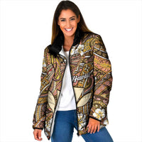 Personalised Hawaii Tribal Humpback Whale Padded Jacket Melemele Hibiscus Seamless Pattern LT9 Women Gold - Polynesian Pride