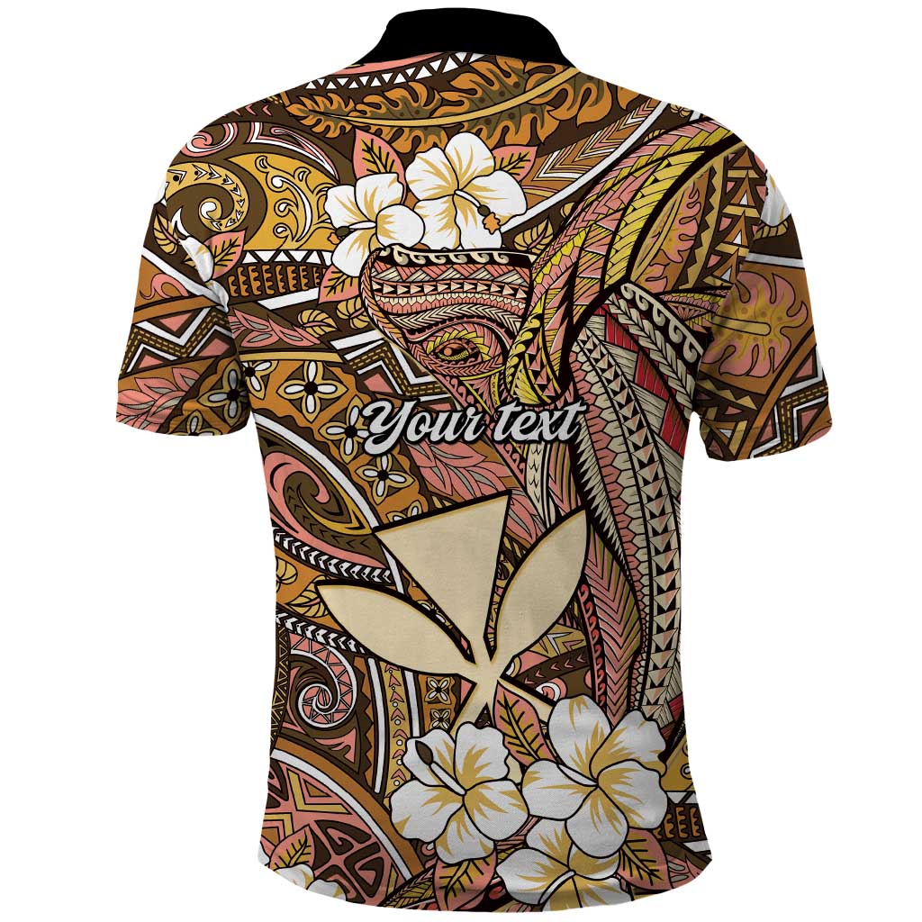 Personalised Hawaii Tribal Humpback Whale Polo Shirt Melemele Hibiscus Seamless Pattern LT9 - Polynesian Pride