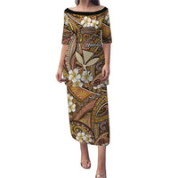 Personalised Hawaii Tribal Humpback Whale Puletasi Melemele Hibiscus Seamless Pattern LT9 Long Dress Gold - Polynesian Pride