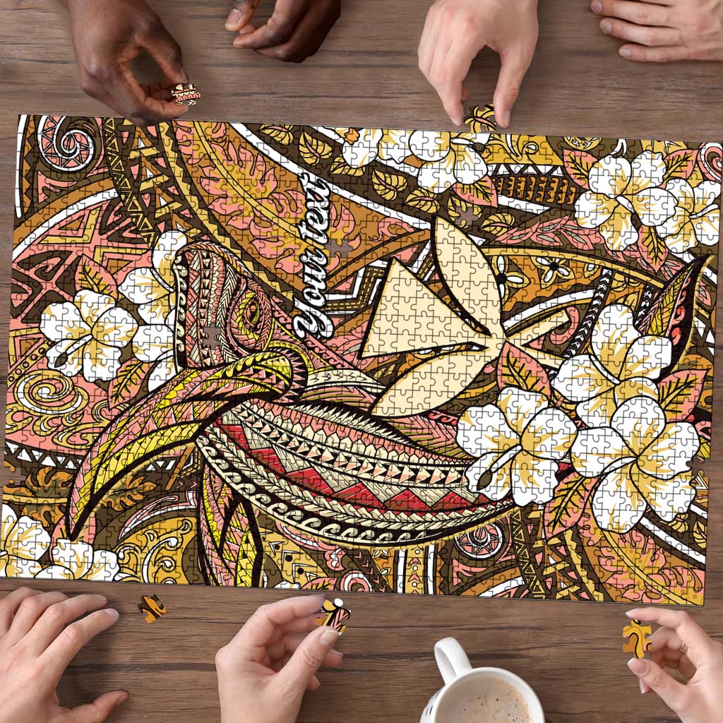 Personalised Hawaii Tribal Humpback Whale Puzzle Melemele Hibiscus Seamless Pattern LT9 - Polynesian Pride
