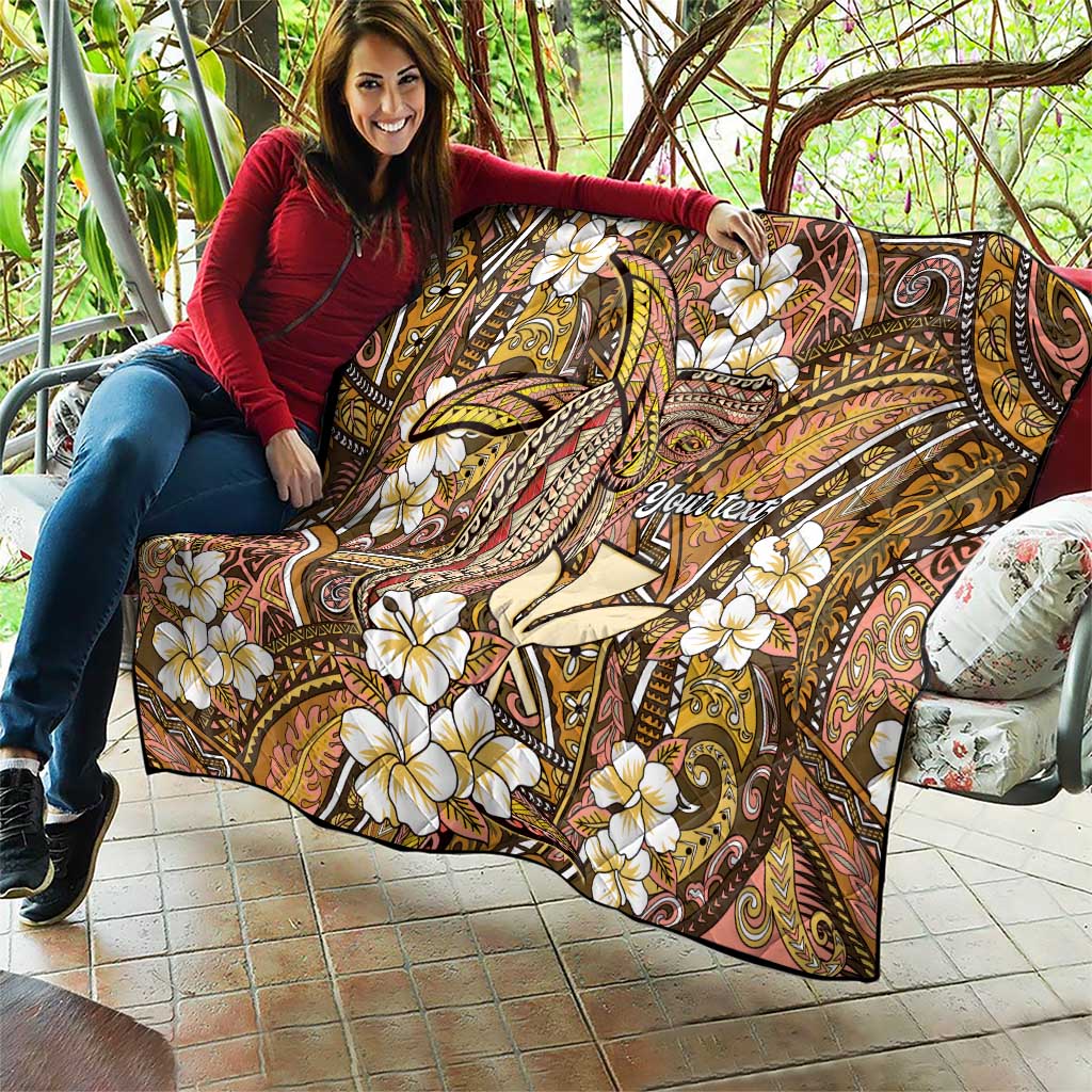 Personalised Hawaii Tribal Humpback Whale Quilt Melemele Hibiscus Seamless Pattern LT9 - Polynesian Pride