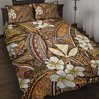 Personalised Hawaii Tribal Humpback Whale Quilt Bed Set Melemele Hibiscus Seamless Pattern LT9 Gold - Polynesian Pride