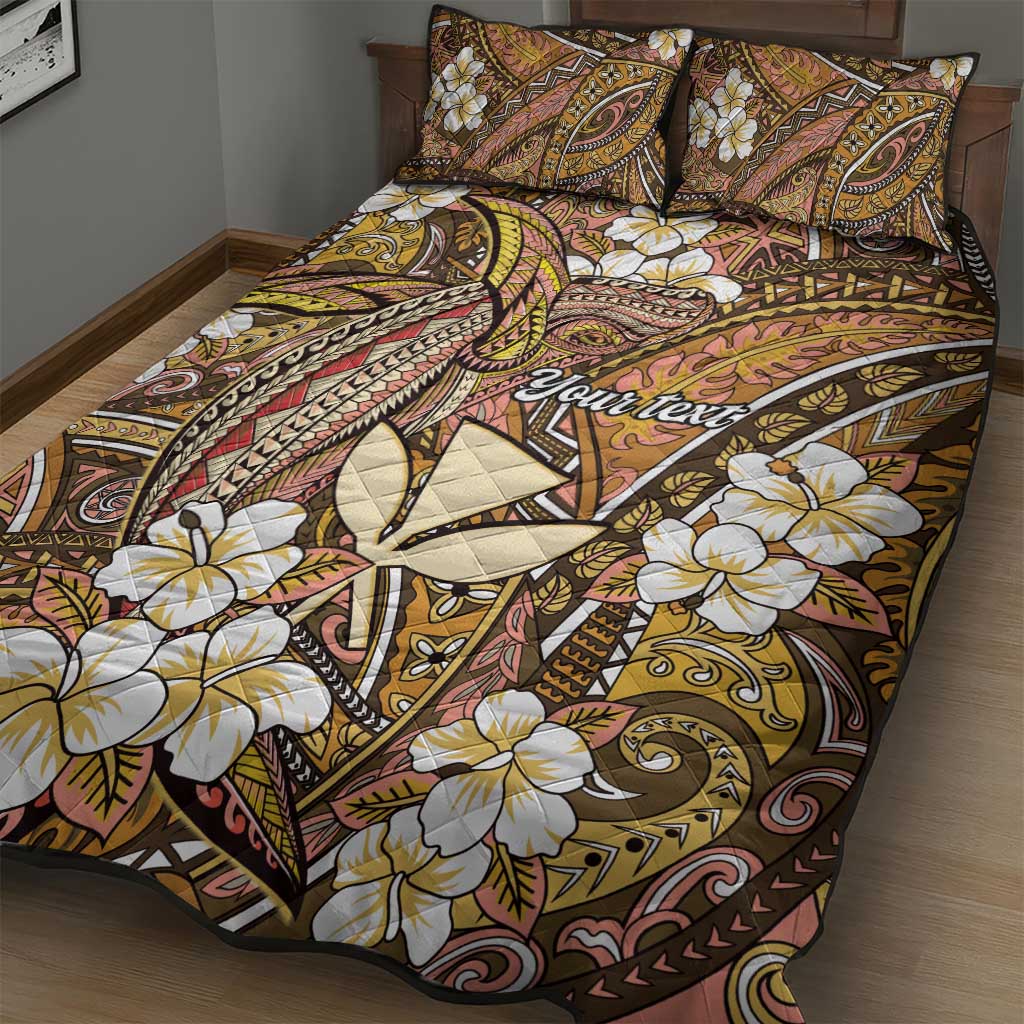 Personalised Hawaii Tribal Humpback Whale Quilt Bed Set Melemele Hibiscus Seamless Pattern LT9 - Polynesian Pride