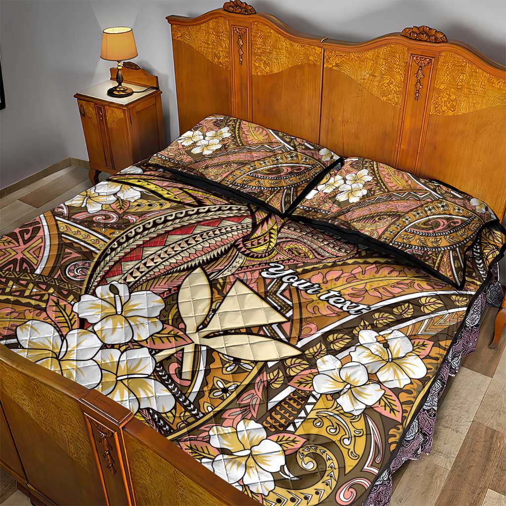 Personalised Hawaii Tribal Humpback Whale Quilt Bed Set Melemele Hibiscus Seamless Pattern LT9 - Polynesian Pride