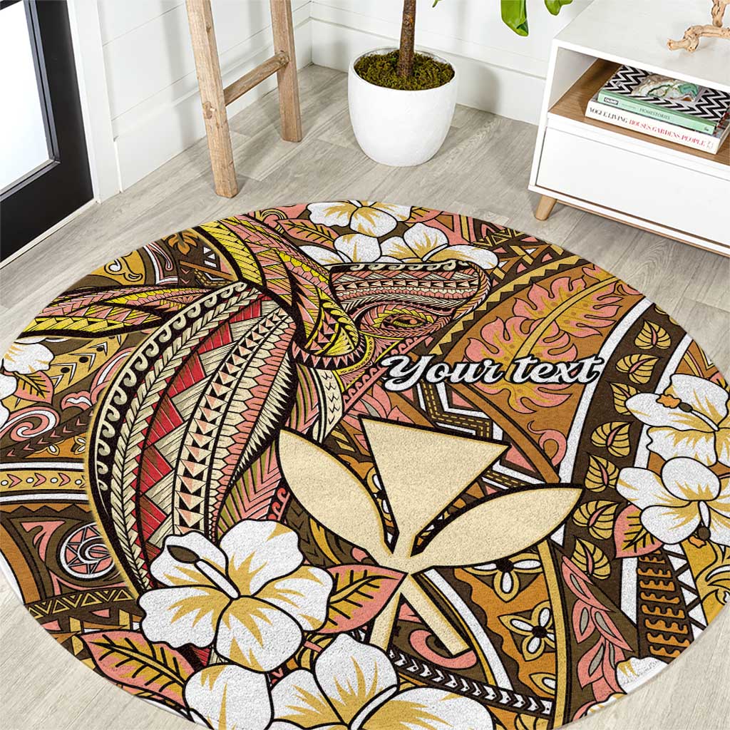 Personalised Hawaii Tribal Humpback Whale Round Carpet Melemele Hibiscus Seamless Pattern LT9 Gold - Polynesian Pride