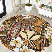 Personalised Hawaii Tribal Humpback Whale Round Carpet Melemele Hibiscus Seamless Pattern LT9 Gold - Polynesian Pride