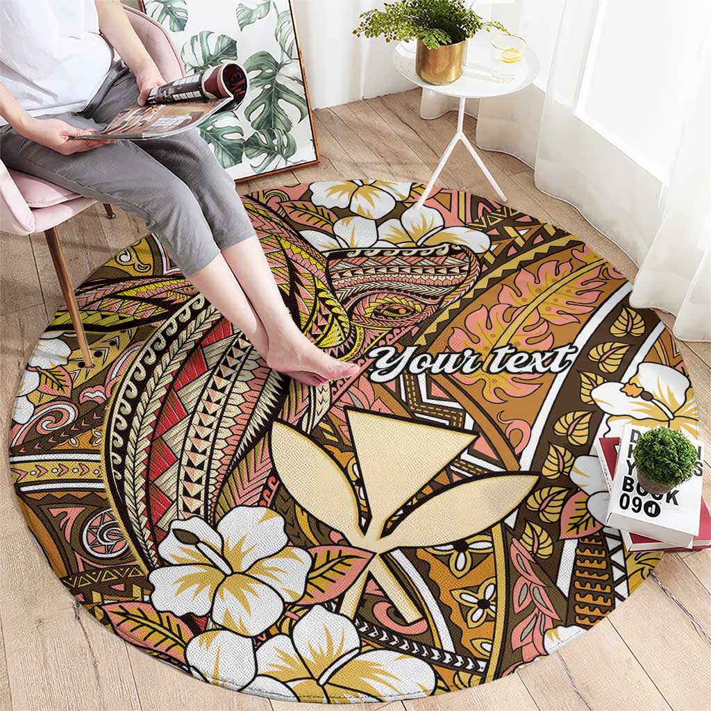 Personalised Hawaii Tribal Humpback Whale Round Carpet Melemele Hibiscus Seamless Pattern LT9 - Polynesian Pride