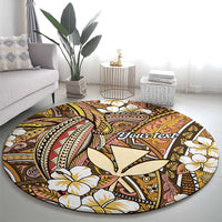 Personalised Hawaii Tribal Humpback Whale Round Carpet Melemele Hibiscus Seamless Pattern LT9 - Polynesian Pride