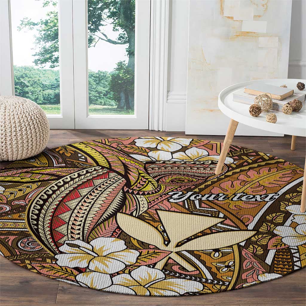Personalised Hawaii Tribal Humpback Whale Round Carpet Melemele Hibiscus Seamless Pattern LT9 - Polynesian Pride