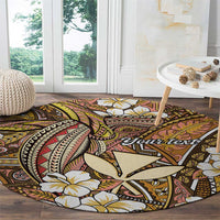 Personalised Hawaii Tribal Humpback Whale Round Carpet Melemele Hibiscus Seamless Pattern LT9 - Polynesian Pride