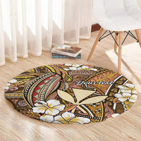 Personalised Hawaii Tribal Humpback Whale Round Carpet Melemele Hibiscus Seamless Pattern LT9 - Polynesian Pride