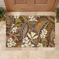 Personalised Hawaii Tribal Humpback Whale Rubber Doormat Melemele Hibiscus Seamless Pattern LT9 Gold - Polynesian Pride