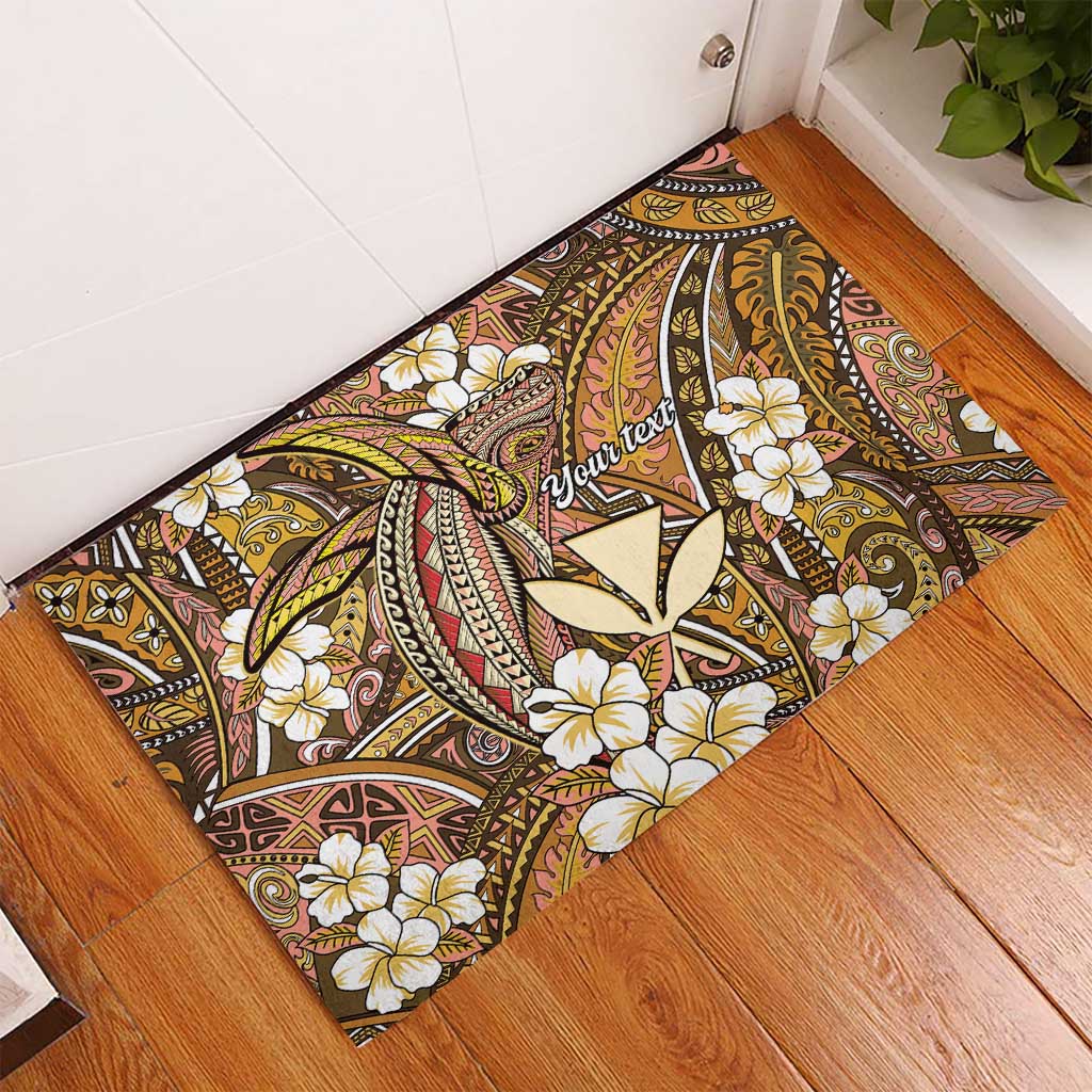 Personalised Hawaii Tribal Humpback Whale Rubber Doormat Melemele Hibiscus Seamless Pattern LT9 - Polynesian Pride
