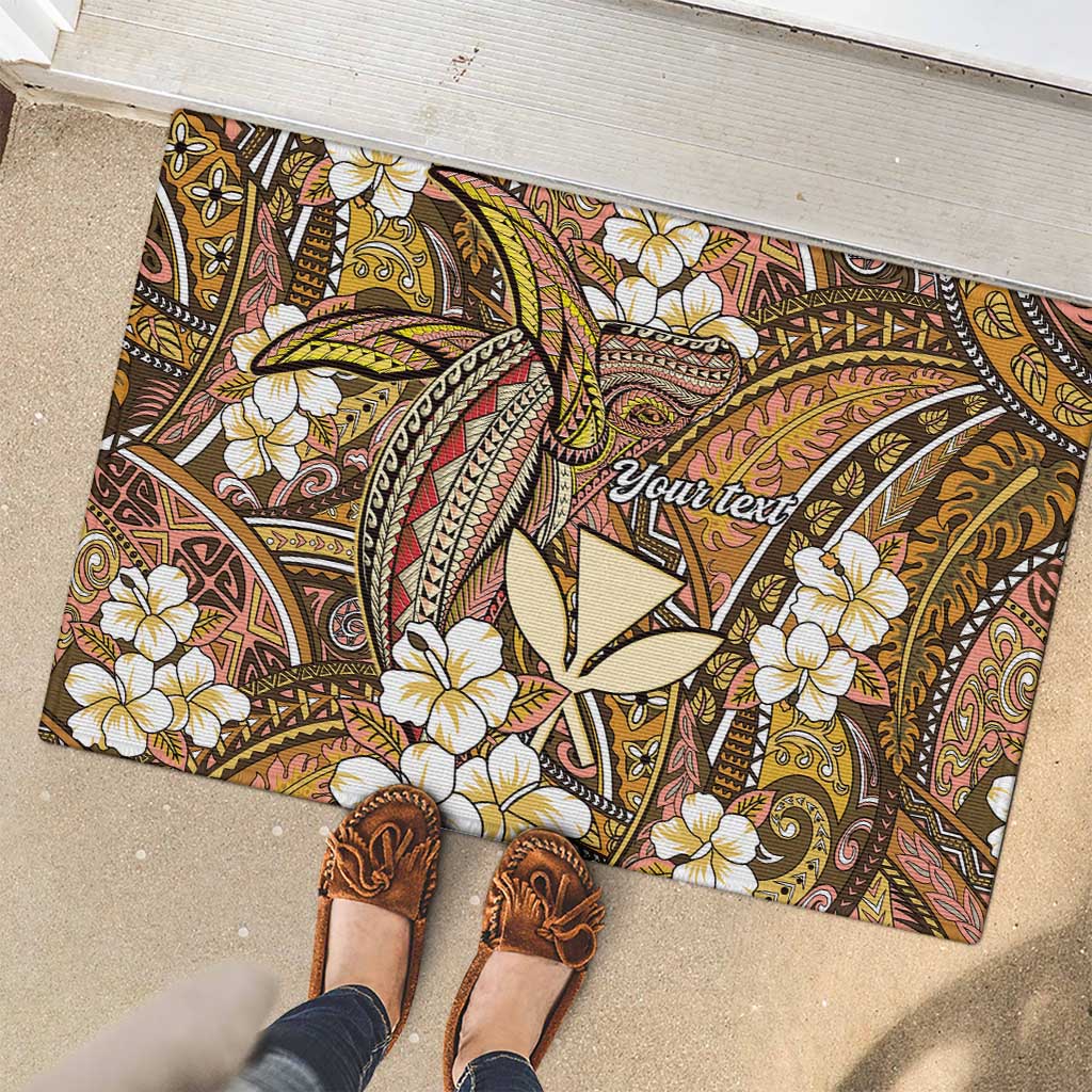 Personalised Hawaii Tribal Humpback Whale Rubber Doormat Melemele Hibiscus Seamless Pattern LT9 - Polynesian Pride