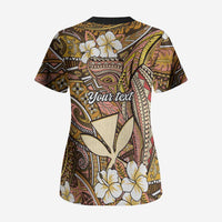 Personalised Hawaii Tribal Humpback Whale Scrub Top Melemele Hibiscus Seamless Pattern LT9 - Polynesian Pride