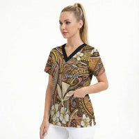Personalised Hawaii Tribal Humpback Whale Scrub Top Melemele Hibiscus Seamless Pattern LT9 - Polynesian Pride