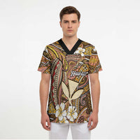 Personalised Hawaii Tribal Humpback Whale Scrub Top Melemele Hibiscus Seamless Pattern LT9 - Polynesian Pride