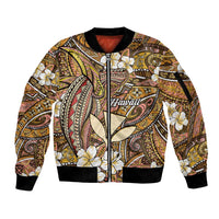 Personalised Hawaii Tribal Humpback Whale Sleeve Zip Bomber Jacket Melemele Hibiscus Seamless Pattern LT9 Unisex Gold - Polynesian Pride
