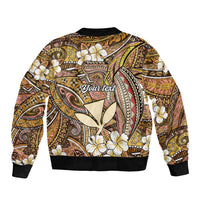 Personalised Hawaii Tribal Humpback Whale Sleeve Zip Bomber Jacket Melemele Hibiscus Seamless Pattern LT9 - Polynesian Pride