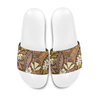 Personalised Hawaii Tribal Humpback Whale Slide Sandals Melemele Hibiscus Seamless Pattern LT9 Gold - Polynesian Pride