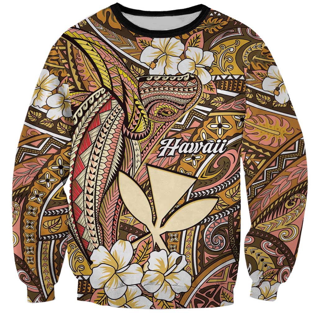 Personalised Hawaii Tribal Humpback Whale Sweatshirt Melemele Hibiscus Seamless Pattern LT9 Unisex Gold - Polynesian Pride