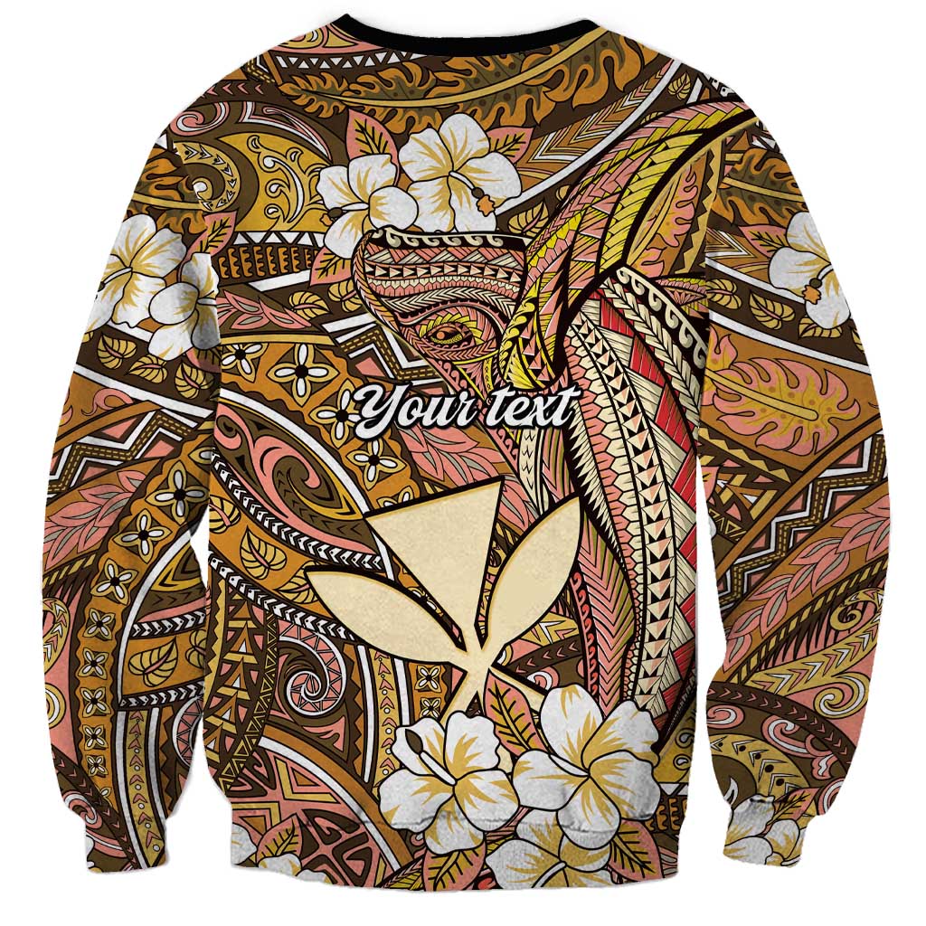 Personalised Hawaii Tribal Humpback Whale Sweatshirt Melemele Hibiscus Seamless Pattern LT9 - Polynesian Pride