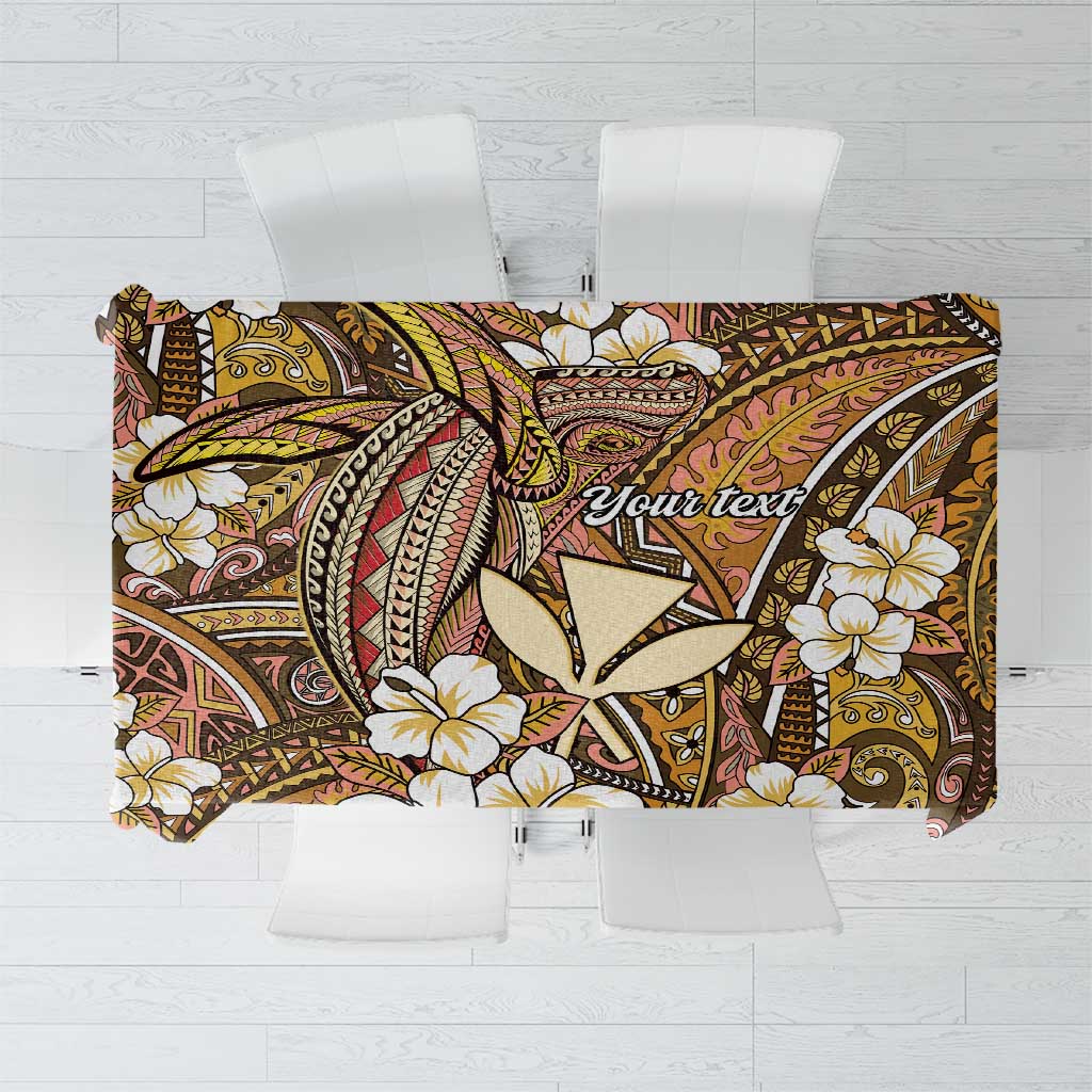 Personalised Hawaii Tribal Humpback Whale Tablecloth Melemele Hibiscus Seamless Pattern LT9 Gold - Polynesian Pride