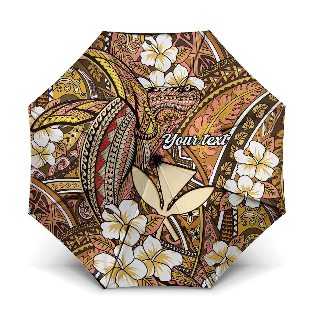 Personalised Hawaii Tribal Humpback Whale Umbrella Melemele Hibiscus Seamless Pattern LT9 One Size Folded 11.42 inch Opened Diameter 37.4 inch Gold - Polynesian Pride
