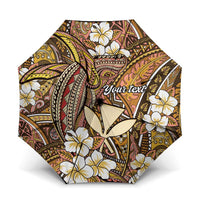 Personalised Hawaii Tribal Humpback Whale Umbrella Melemele Hibiscus Seamless Pattern LT9 One Size Folded 11.42 inch Opened Diameter 37.4 inch Gold - Polynesian Pride