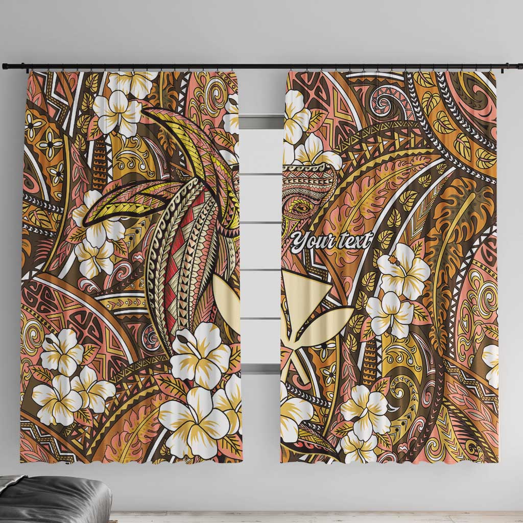 Personalised Hawaii Tribal Humpback Whale Window Curtain Melemele Hibiscus Seamless Pattern LT9 With Hooks Gold - Polynesian Pride