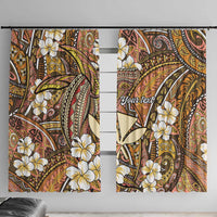 Personalised Hawaii Tribal Humpback Whale Window Curtain Melemele Hibiscus Seamless Pattern LT9 With Hooks Gold - Polynesian Pride