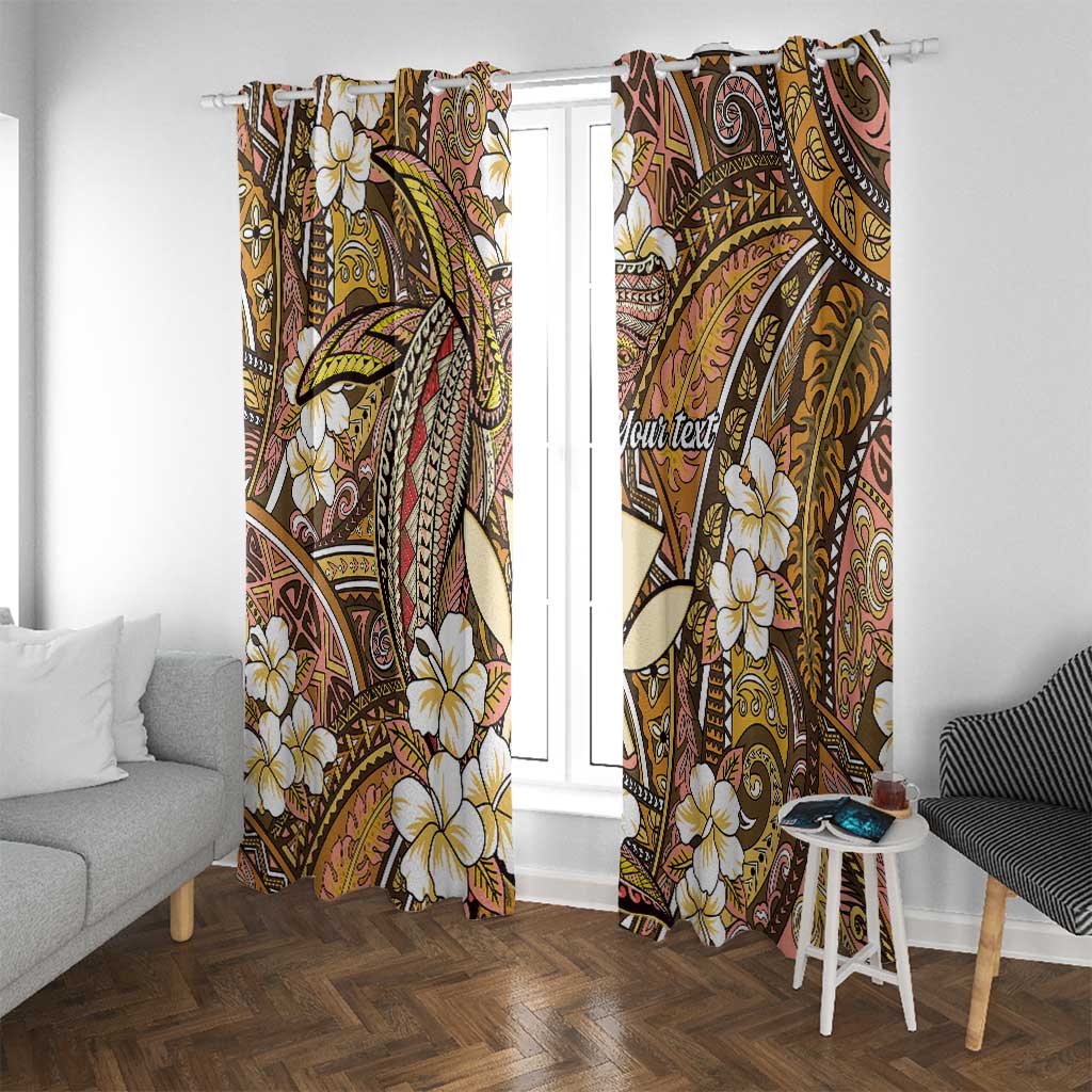 Personalised Hawaii Tribal Humpback Whale Window Curtain Melemele Hibiscus Seamless Pattern LT9 With Grommets Gold - Polynesian Pride